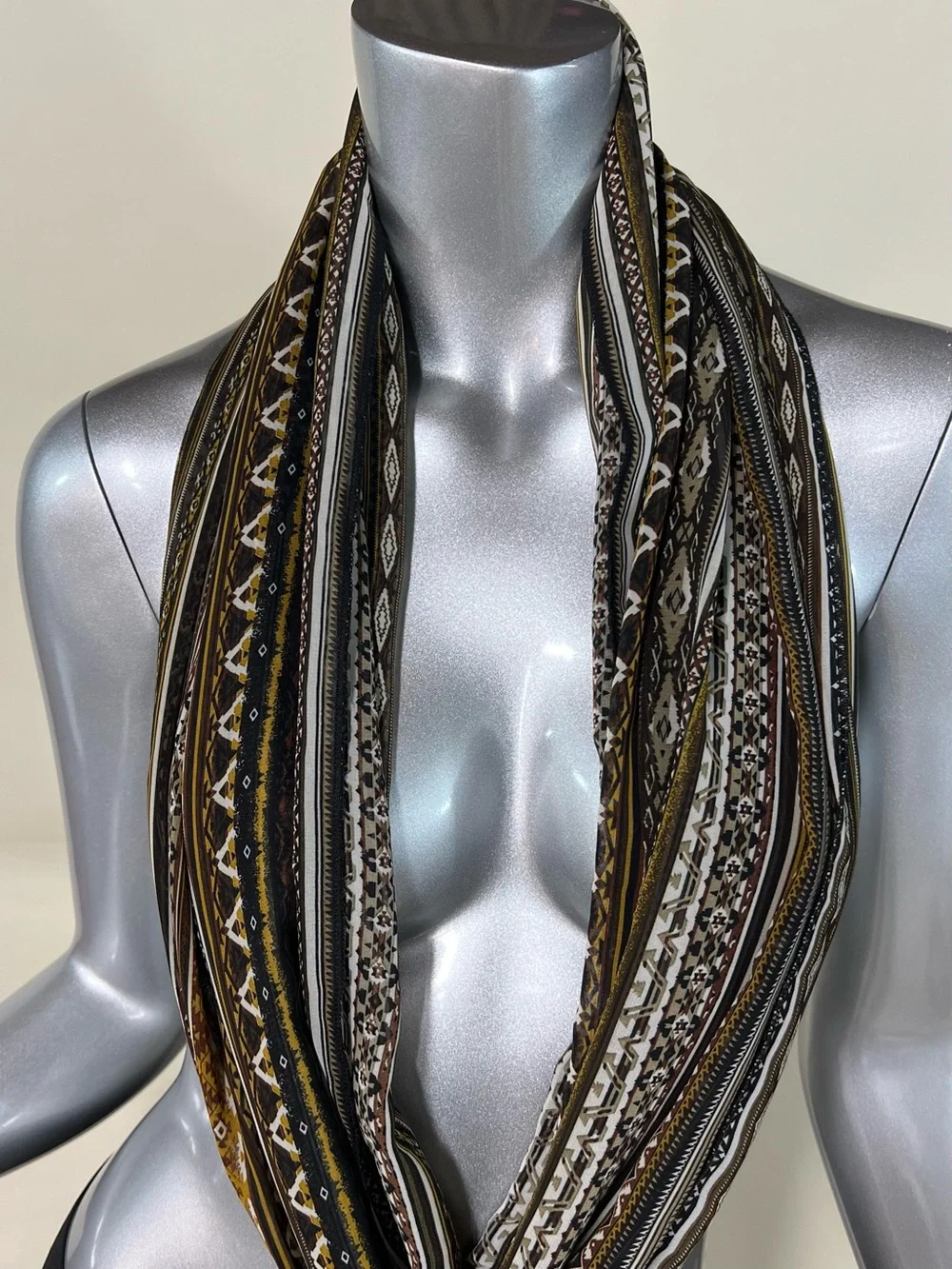 Aquarius Long Large Scarf Geometric Boho Print Semi Sheer 27”x79”